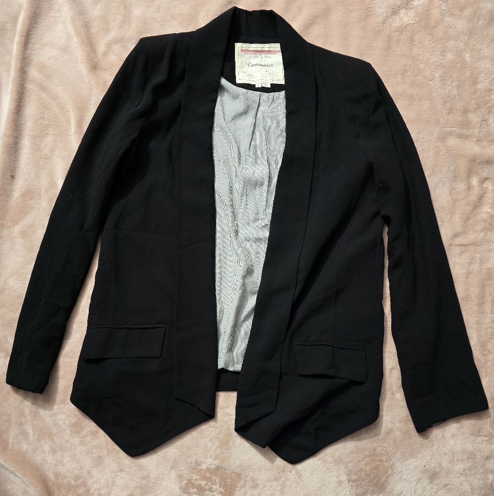 Anthropologie Cartonnier open-front blazer jacket black, Cornerstone blazer S